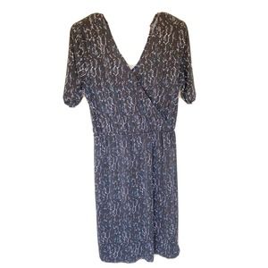 Apt. 9 Dress Sz Sm Faux-Wrap Blue Black Womens Short Sleeve Midi Knee Length